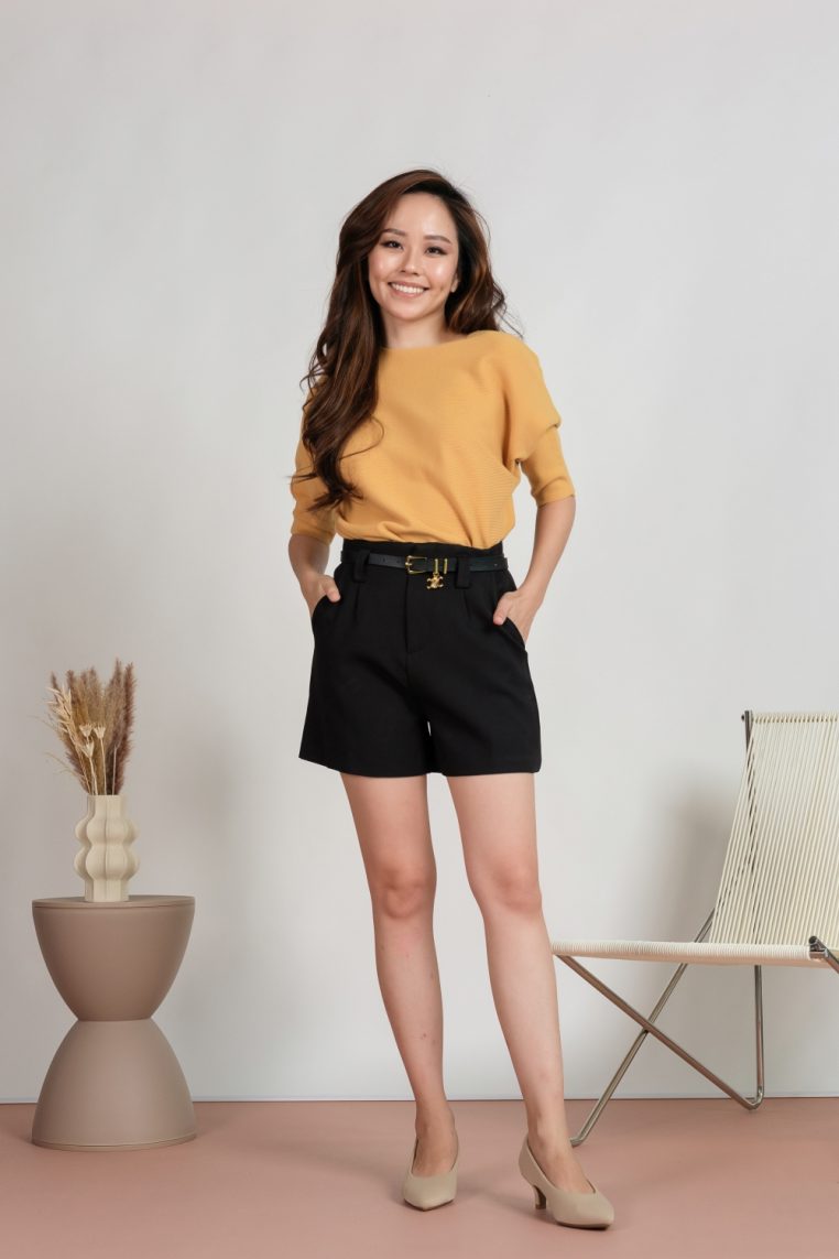 Boat Neck Batwing Knit Tee - Mustard