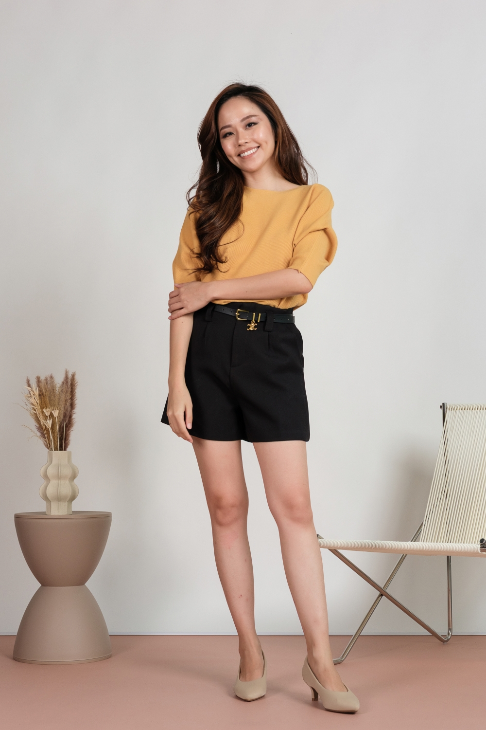 Boat Neck Batwing Knit Tee - Mustard - Image 4