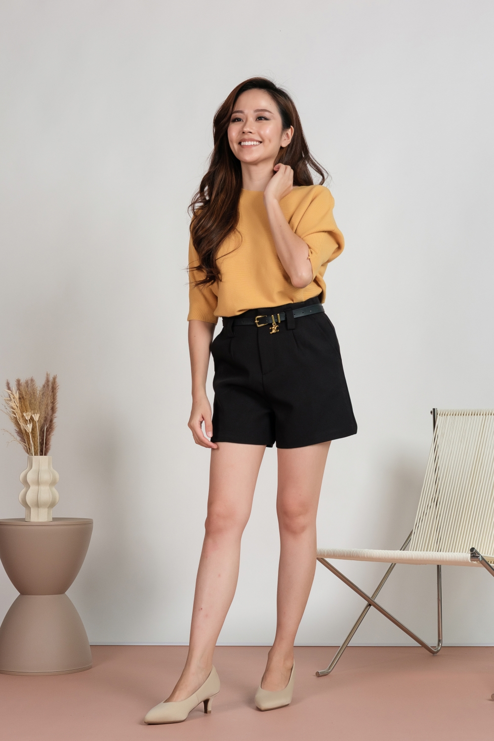 Boat Neck Batwing Knit Tee - Mustard - Image 5