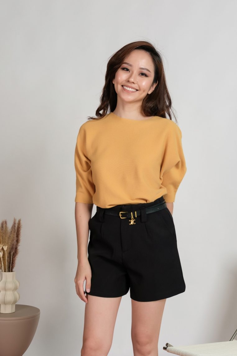 Boat Neck Batwing Knit Tee - Mustard - Image 6
