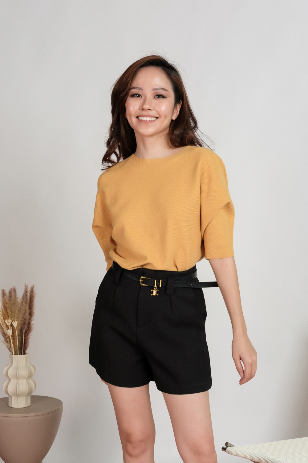 Boat Neck Batwing Knit Tee - Mustard - Image 8