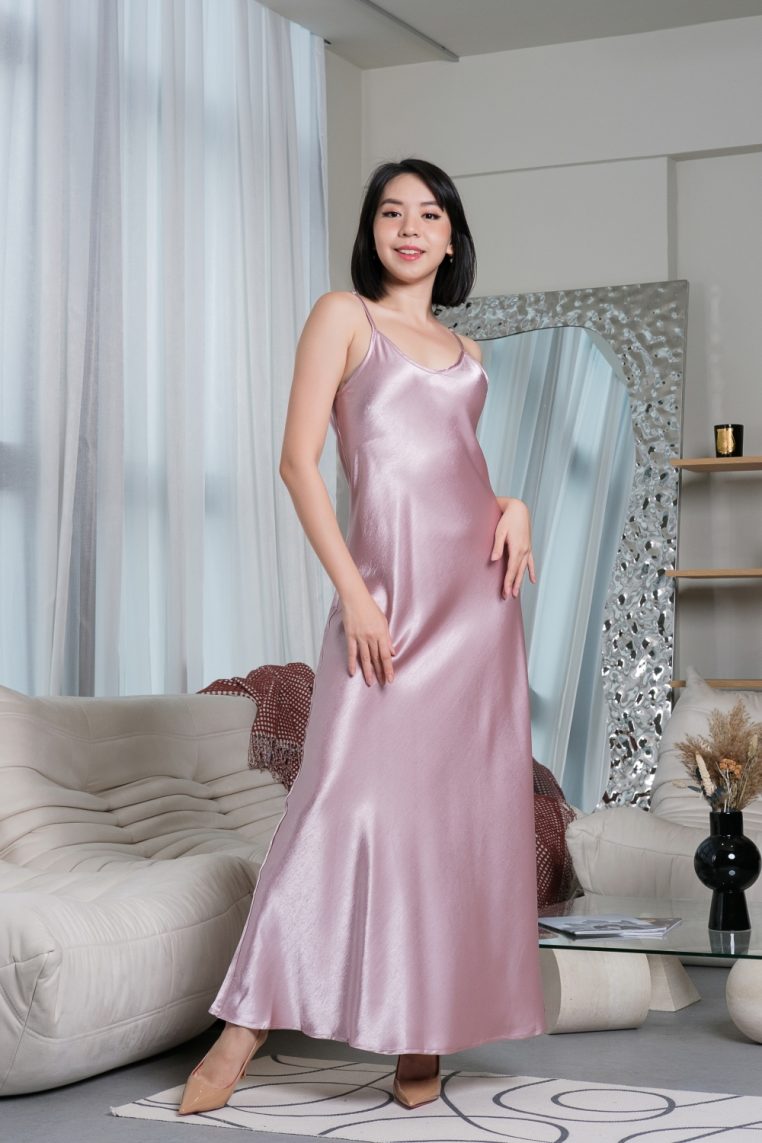 Silk Satin Maxi Slip Dress - Blush - Image 3