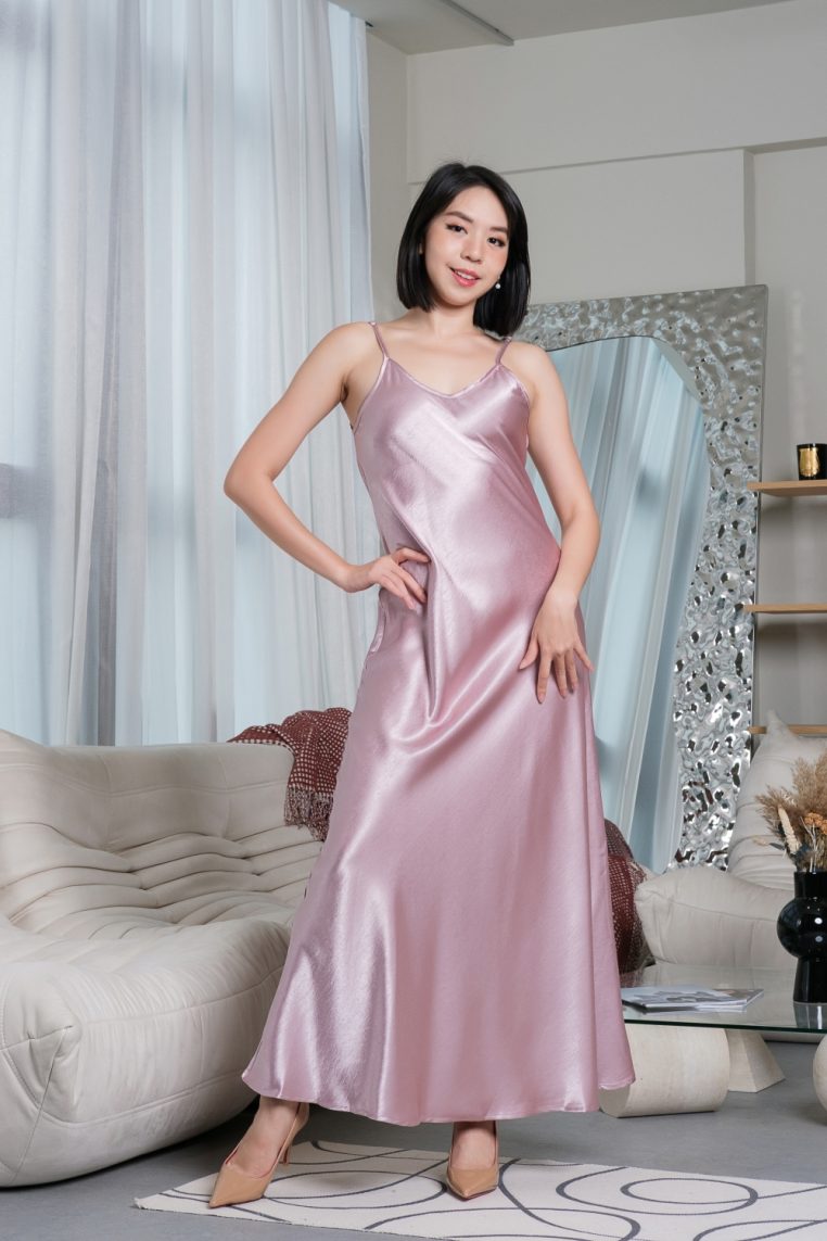 Silk Satin Maxi Slip Dress - Blush - Image 4