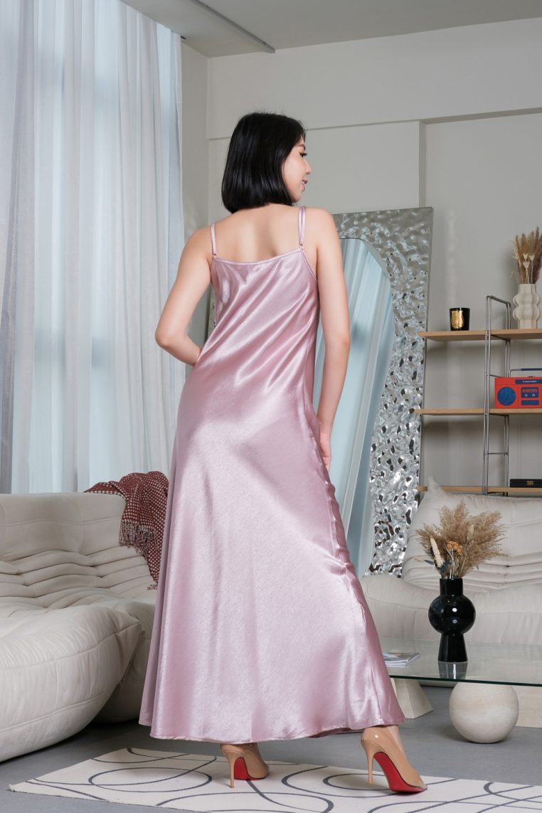 Silk Satin Maxi Slip Dress - Blush - Image 6