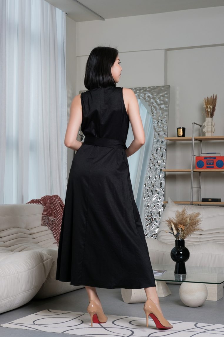 Alternative view of Sleeveless Draped Waist Tie Maxi Dress - Black