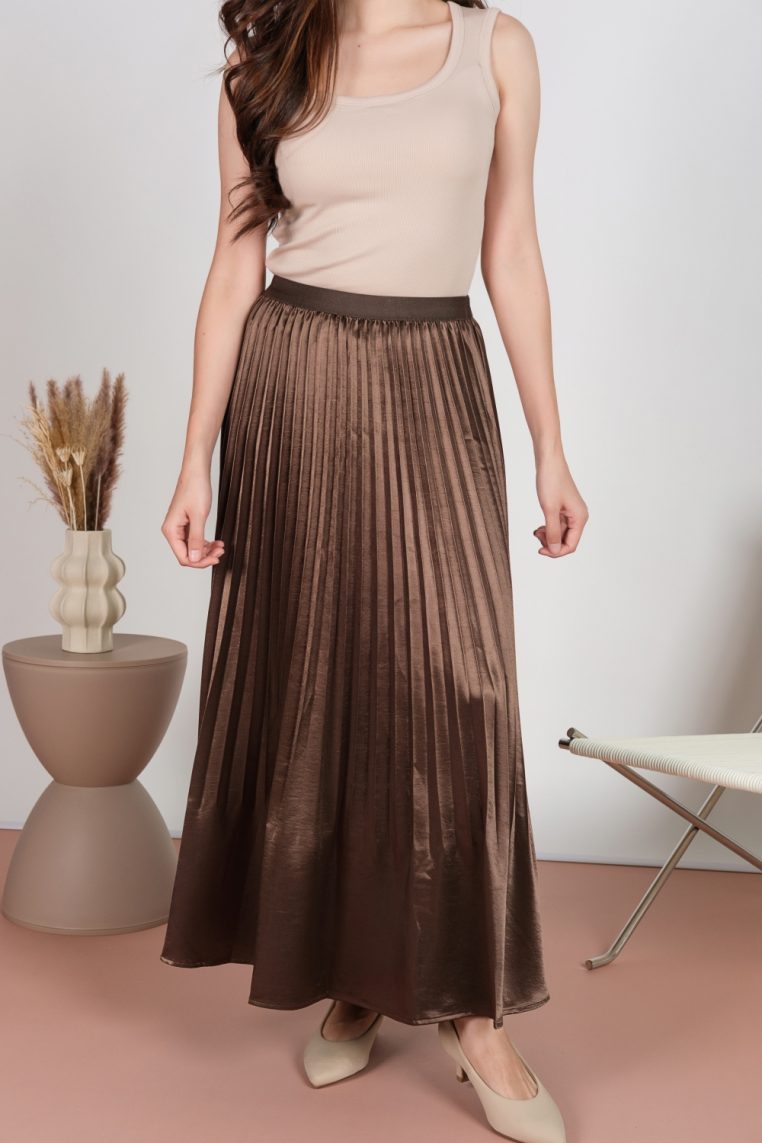 Alternative view of Silk Satin Pleated Maxi Skirt - Brown