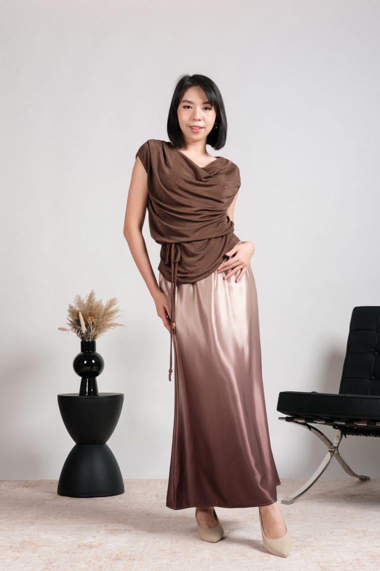 Ombre Satin Maxi Skirt - Taupe Brown