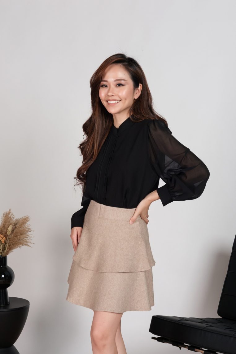 Long Sleeve Pleat Front Blouse - Black - Image 4
