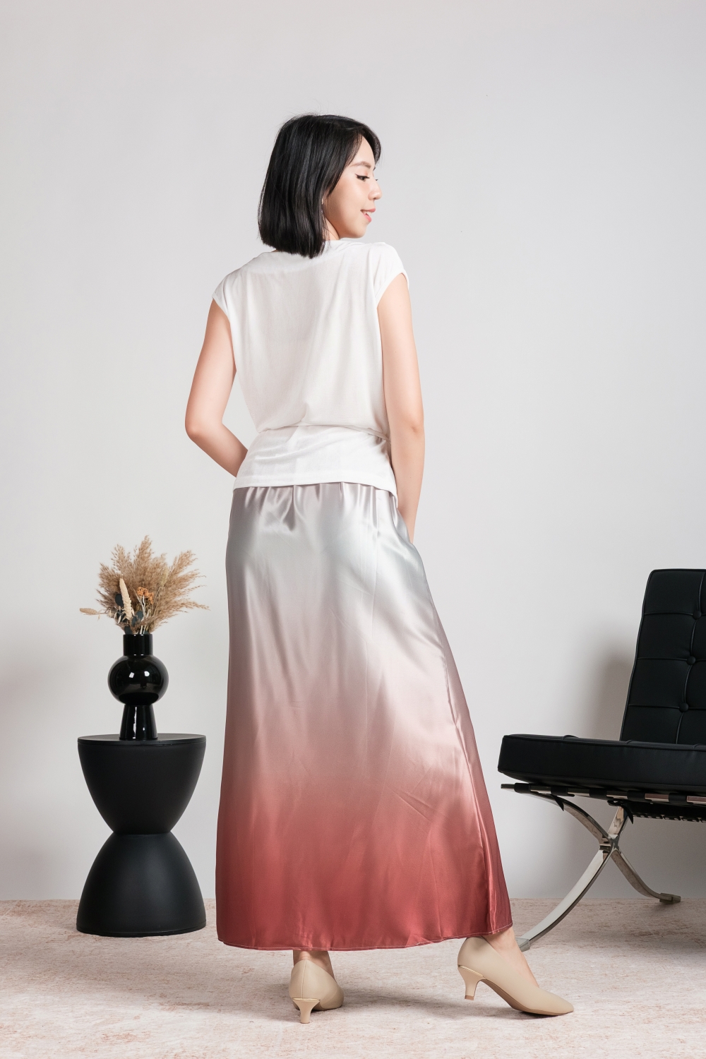 Soft Cowl Neck Blouse with Sash - White - Image 3