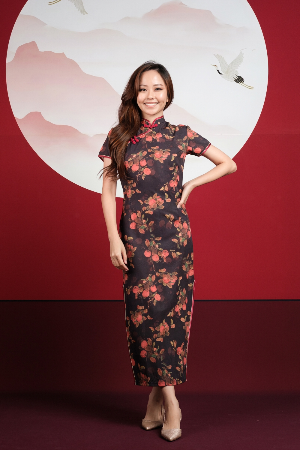 Persimmon Print Maxi Cheongsam - Image 3