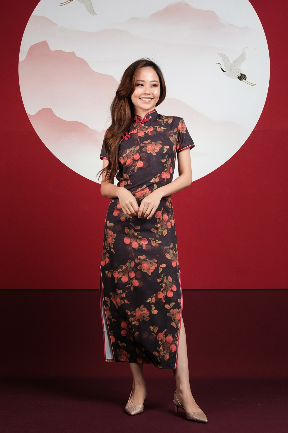 Persimmon Print Maxi Cheongsam - Image 4