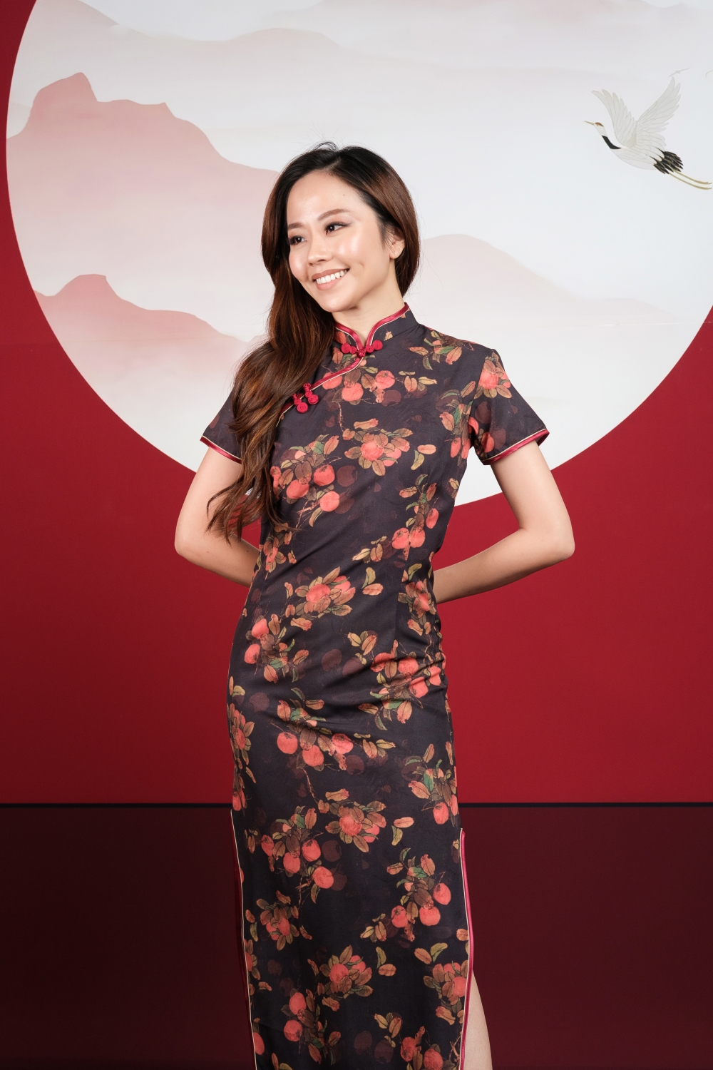 Persimmon Print Maxi Cheongsam - Image 7