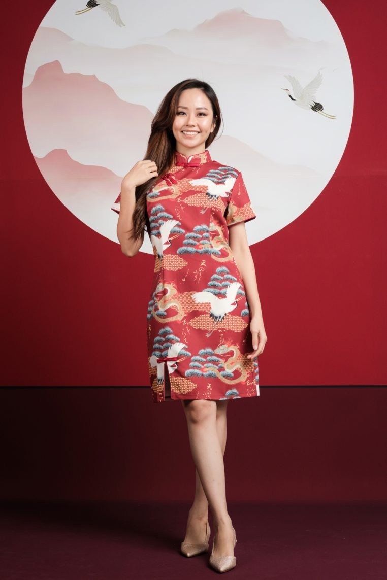 Crane Print Mini Cheongsam - Image 3
