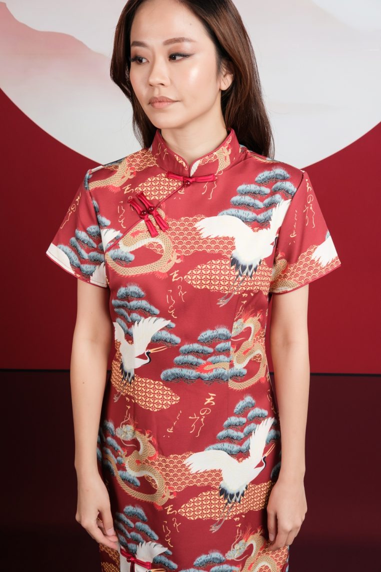 Crane Print Mini Cheongsam - Image 9