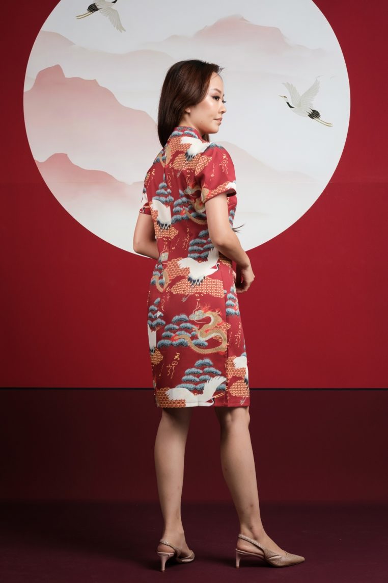 Crane Print Mini Cheongsam - Image 2