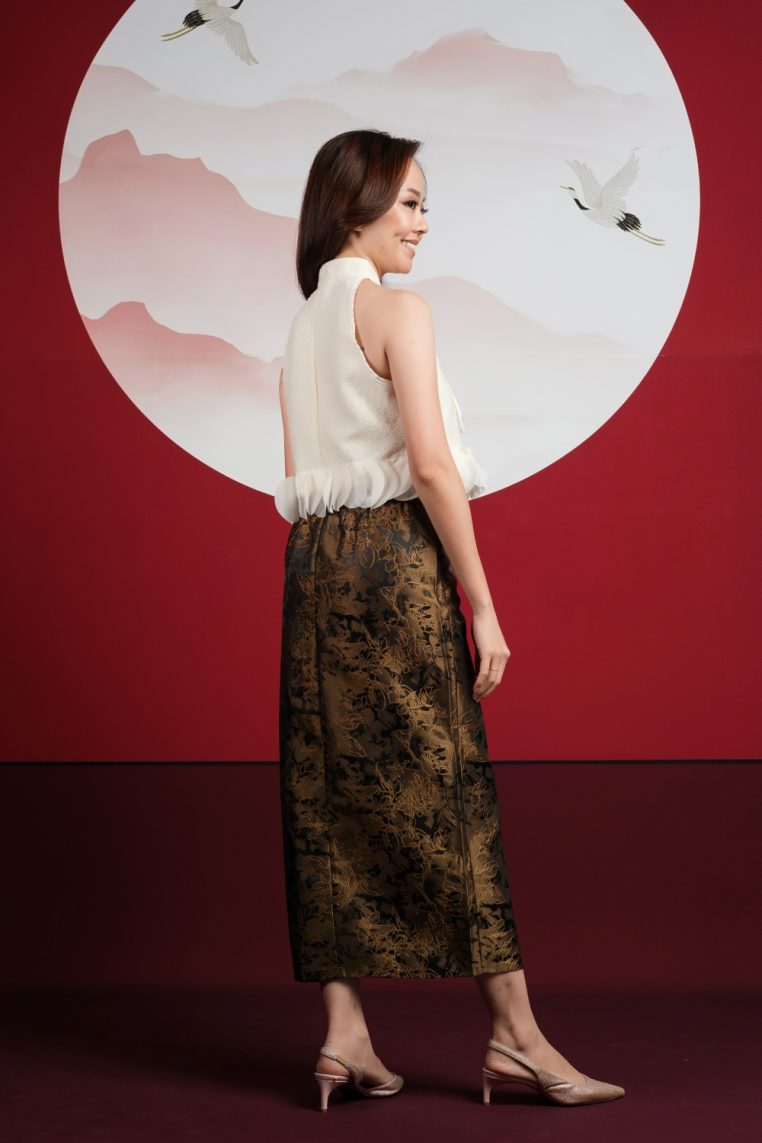 Antique Bronze Brocade Midi Skirt - Image 9