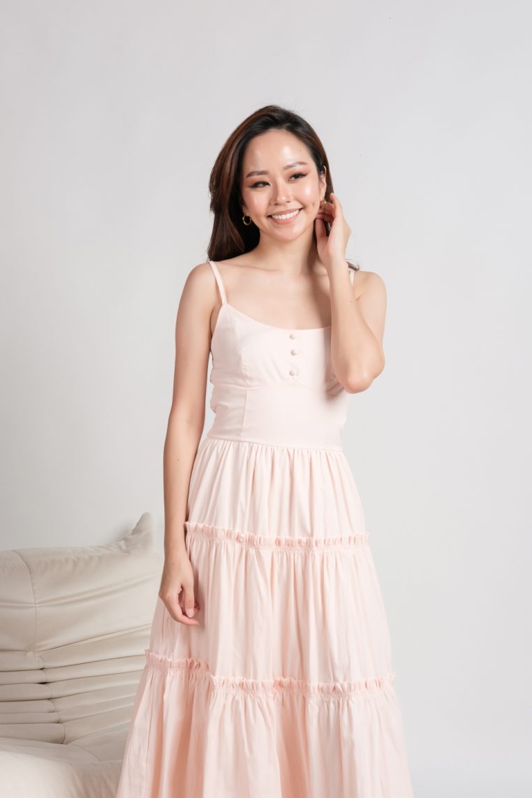 Button Tiered Maxi Dress - Blush - Image 6