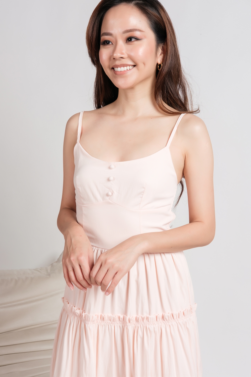 Button Tiered Maxi Dress - Blush - Image 8