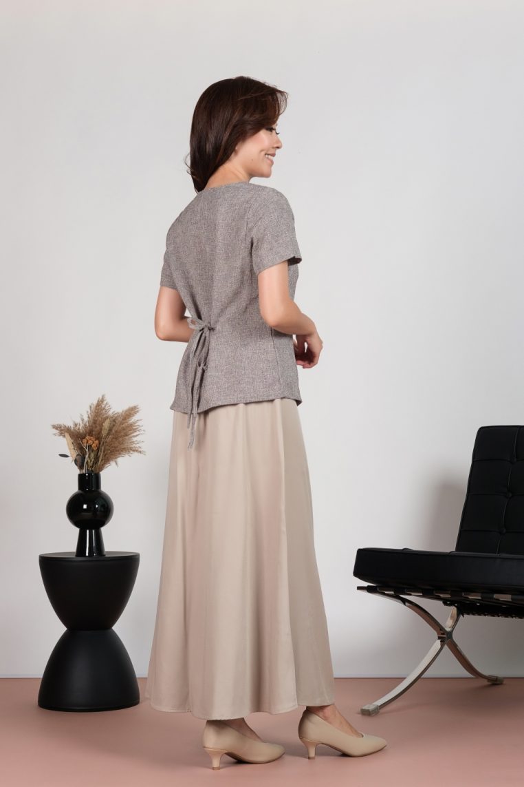Tweed Short Sleeve Blouse and Maxi Skirt Co-ord Set - Grey - Image 11