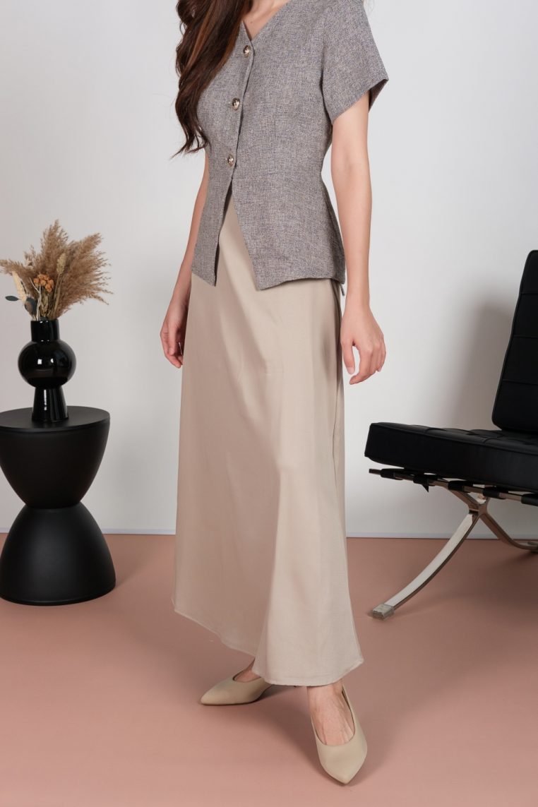Tweed Short Sleeve Blouse and Maxi Skirt Co-ord Set - Grey - Image 10