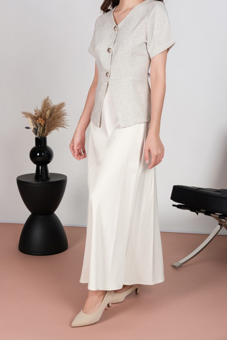 Tweed Short Sleeve Blouse and Maxi Skirt Co-ord Set - Off White - Image 9