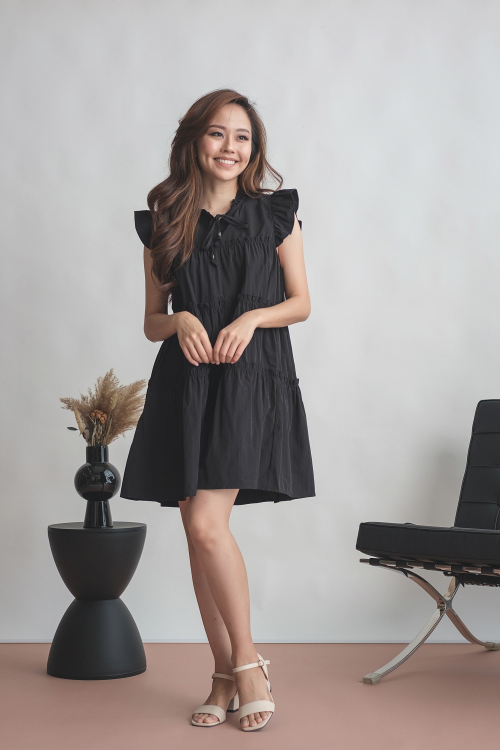 Tiered Ruffle Mini Dress - Black - Image 4
