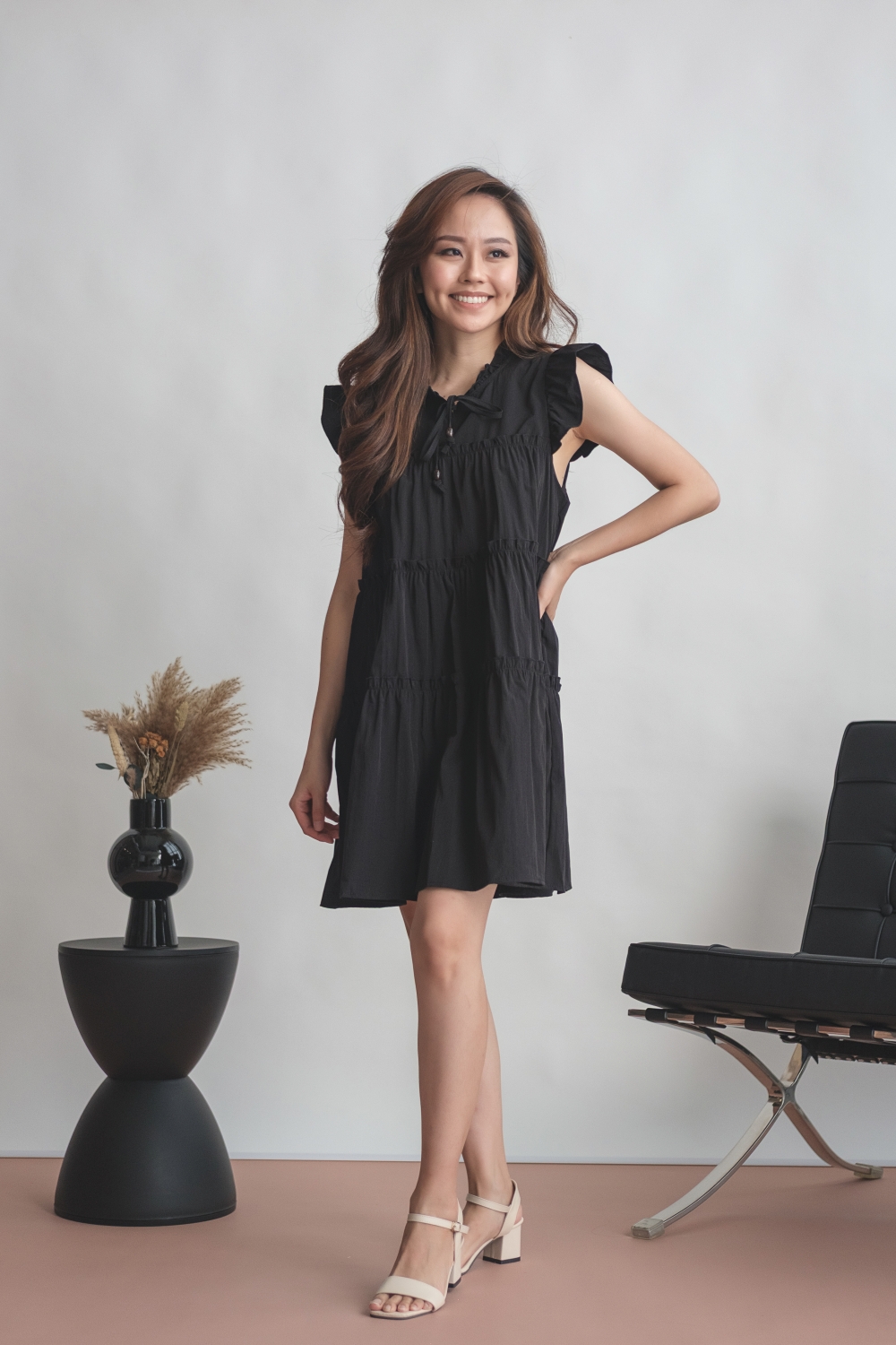Tiered Ruffle Mini Dress - Black - Image 5