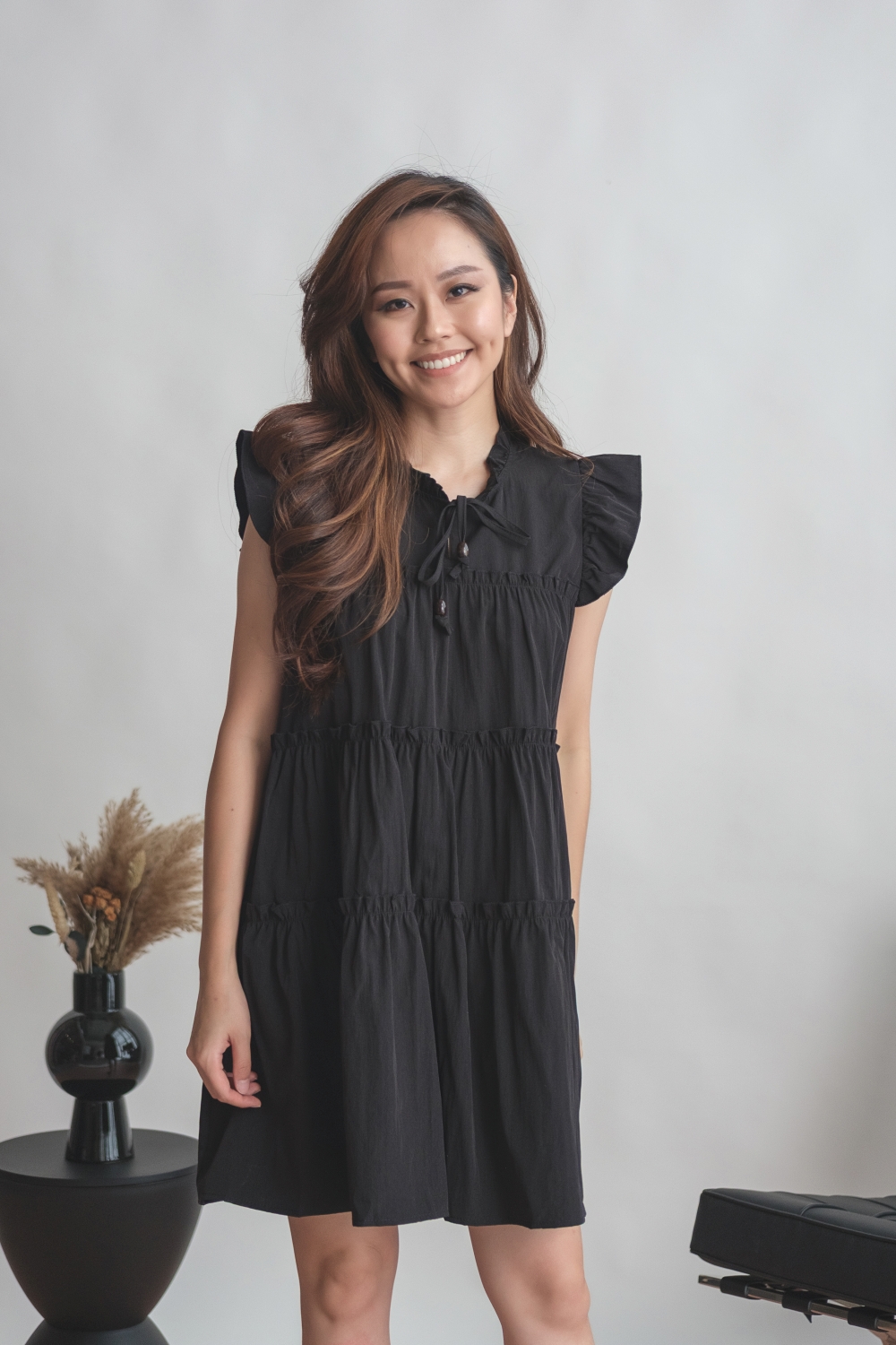 Tiered Ruffle Mini Dress - Black - Image 6