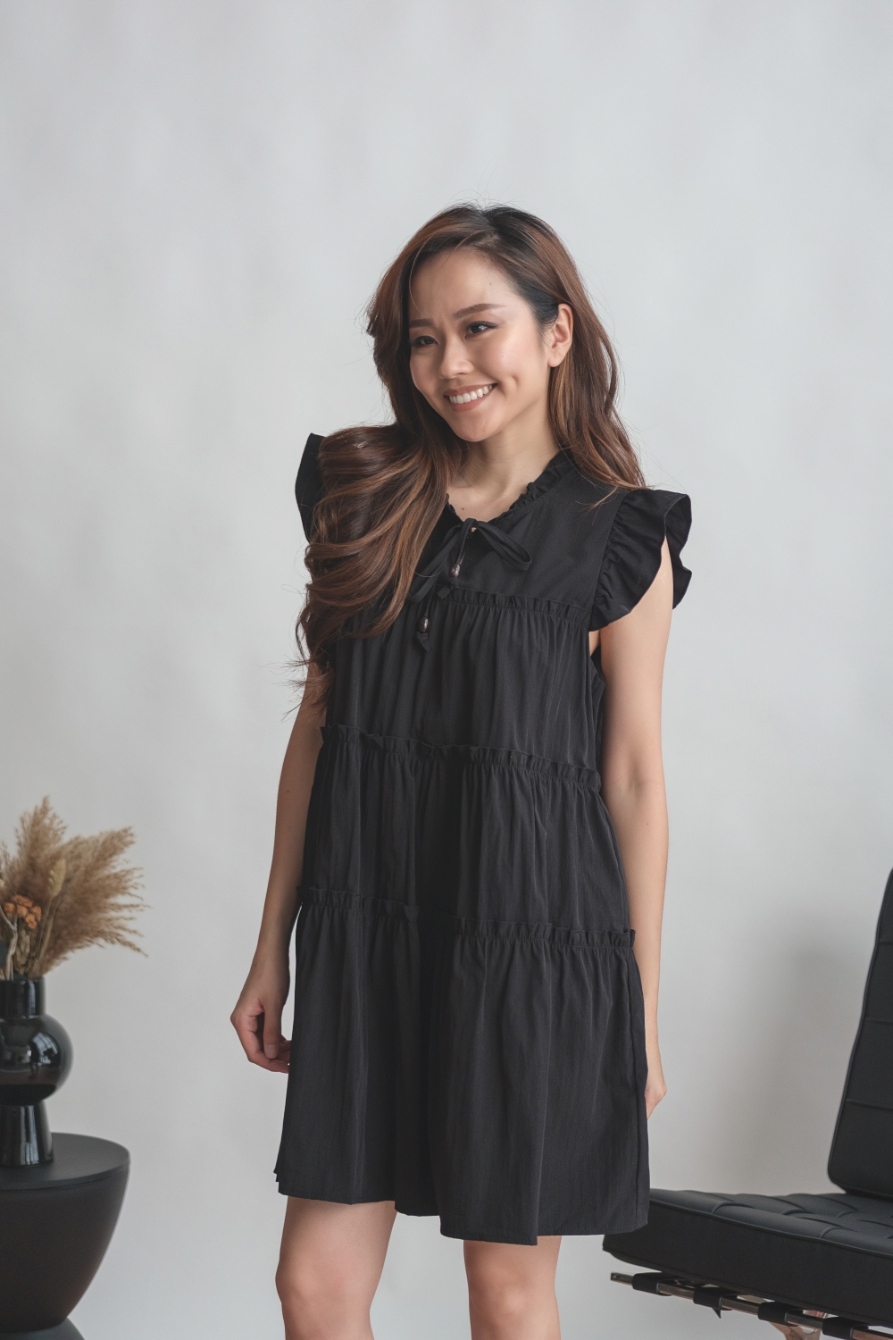 Tiered Ruffle Mini Dress - Black - Image 8