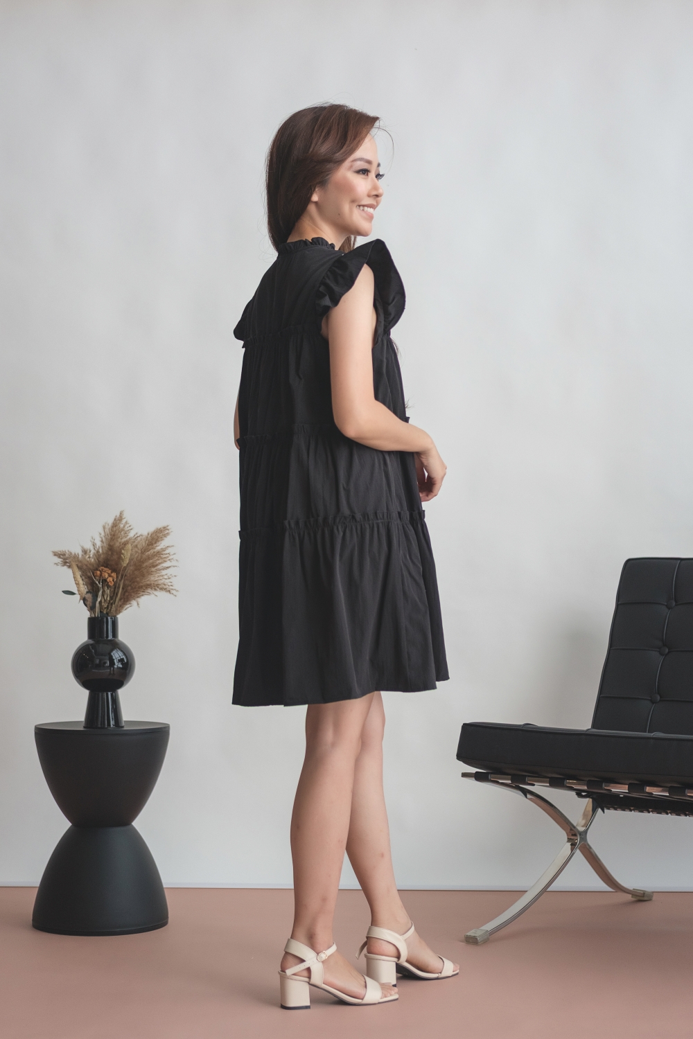Tiered Ruffle Mini Dress - Black - Image 9