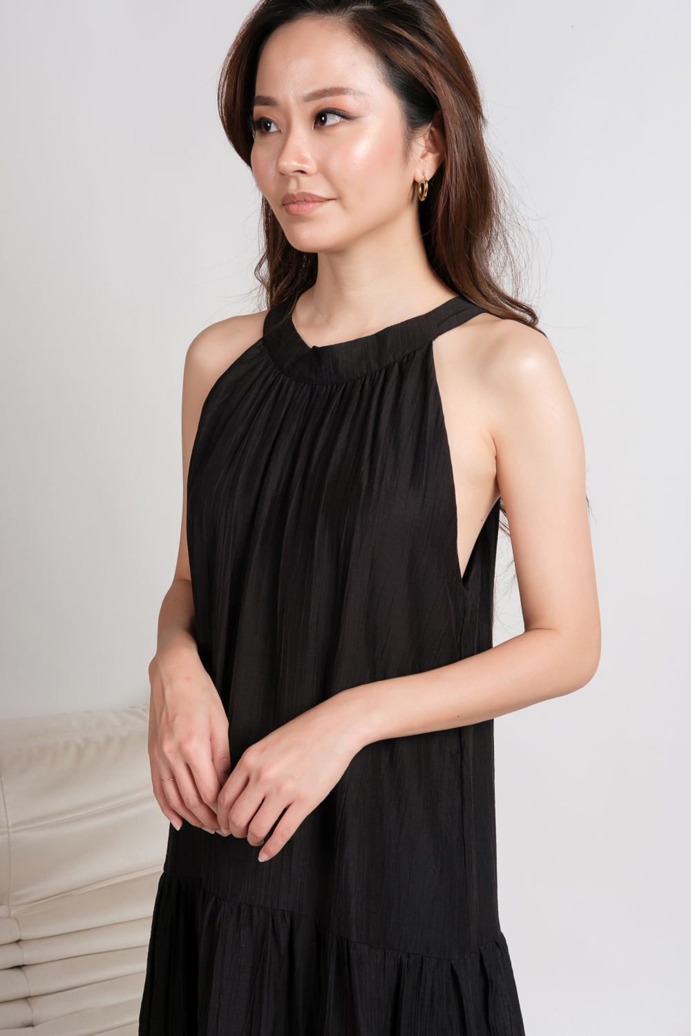 Crochet Lace Hem Halter Dress - Black - Image 9