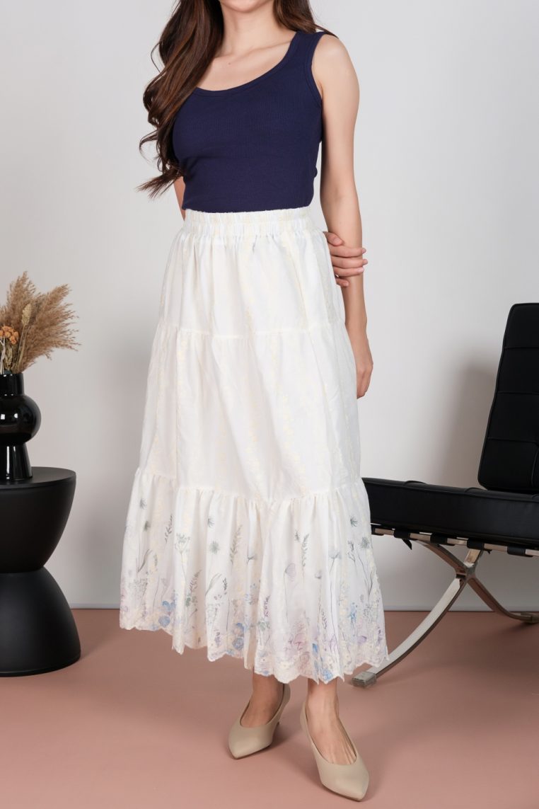 Alternative view of Embroidered Floral Hem Cotton Maxi Skirt - Blue