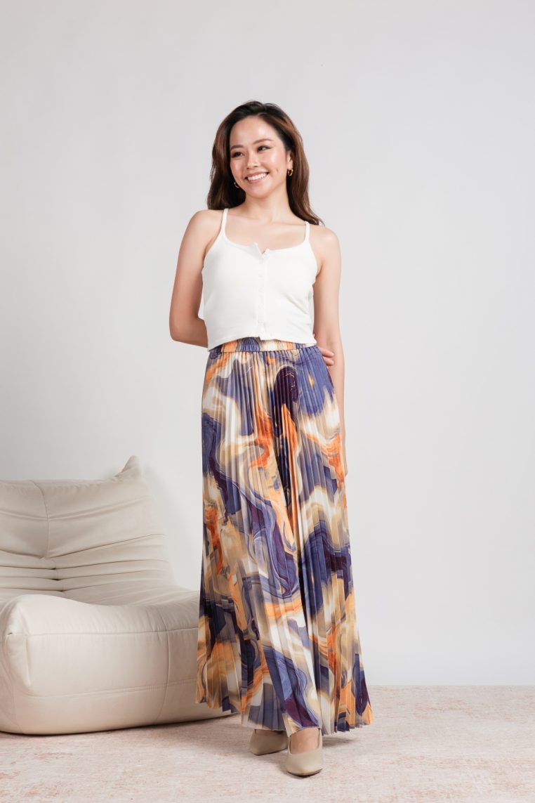 Abstract Swirl Print Pleated Pants - Purple