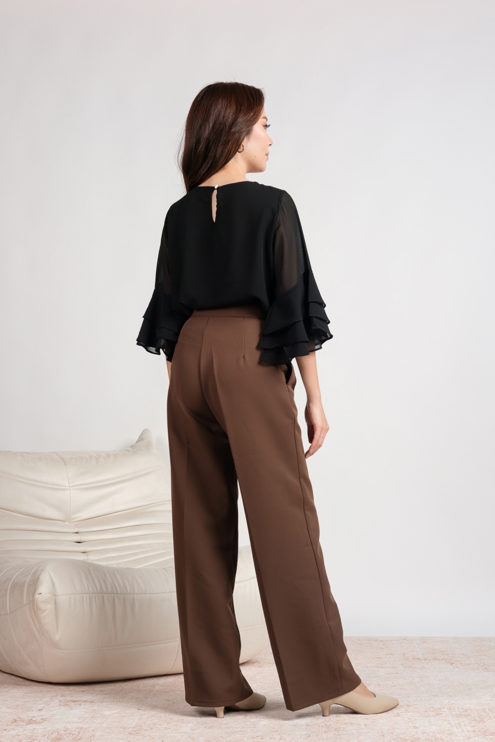 V Front Straight Cut Pants - Brown - Image 6