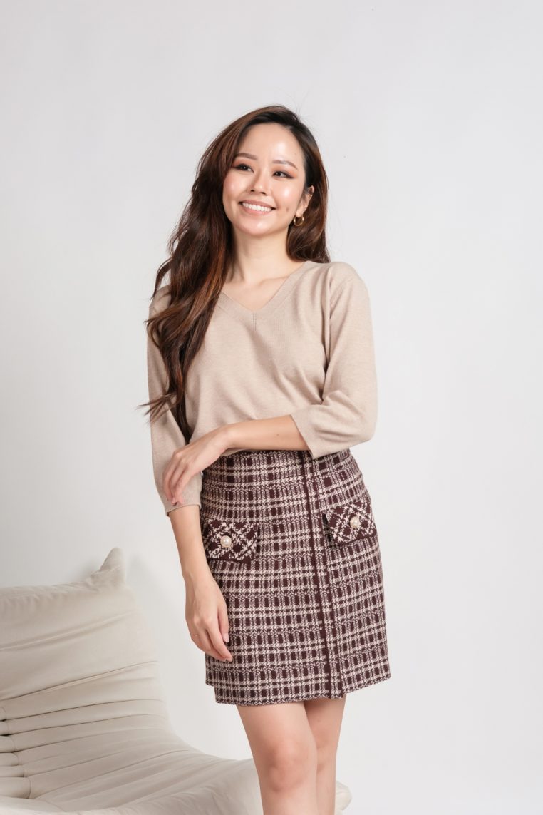 Relaxed V Neck Knit Top - Khaki