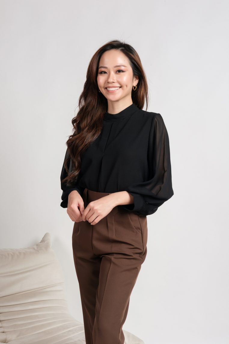 High Neck Balloon Sleeve Blouse - Black - Image 5