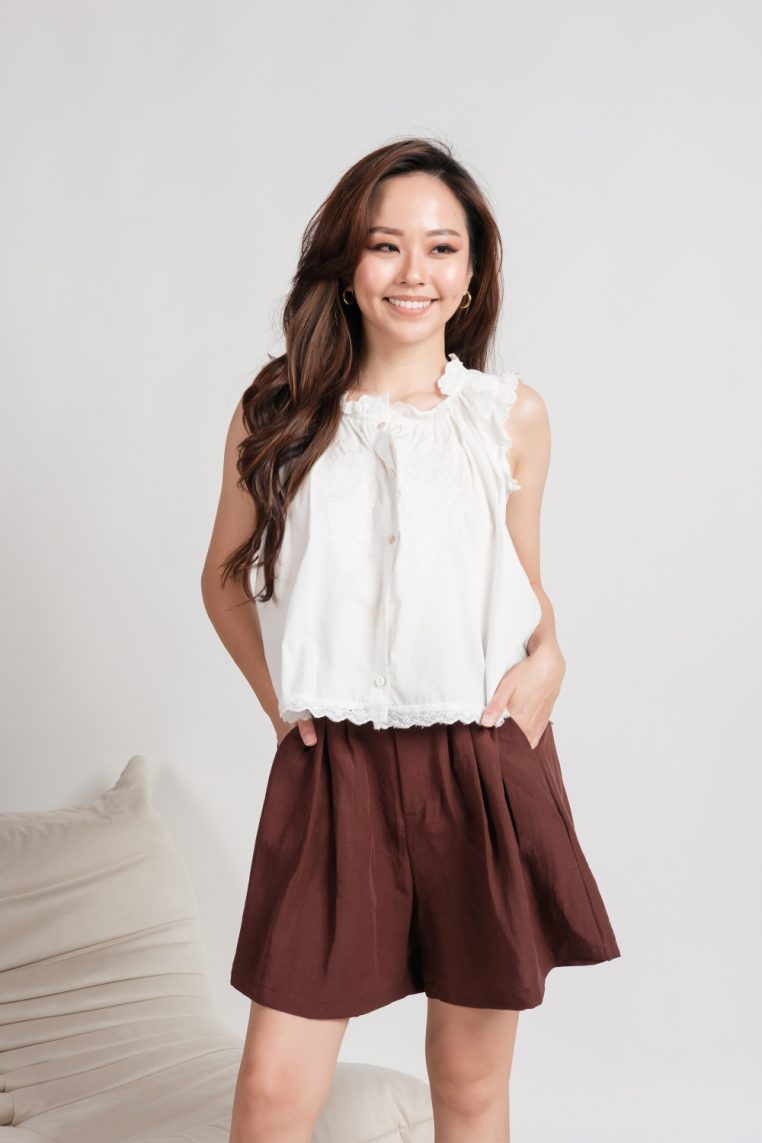 Embroidered Lace Trim Button Shirt - White