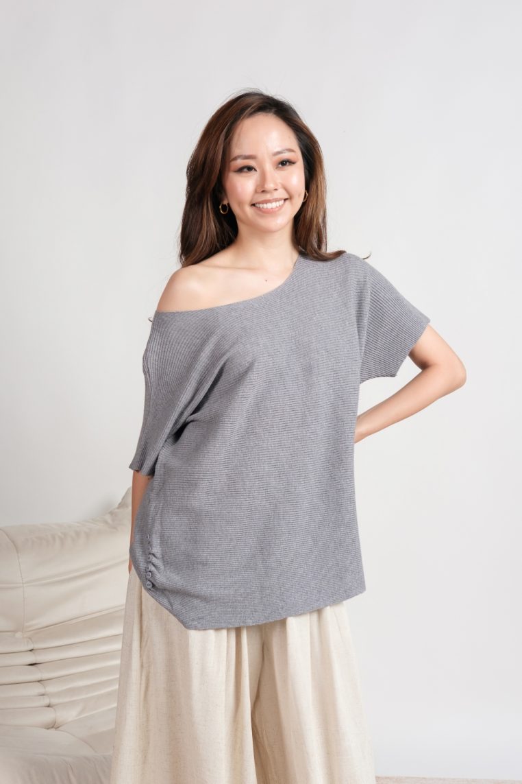 Alternative view of Oversized Ribbed Knit Blouse - Grey