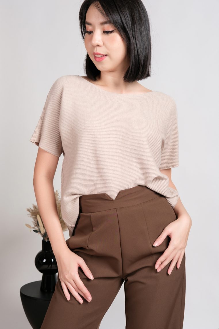 Oversized Ribbed Knit Blouse - Khaki