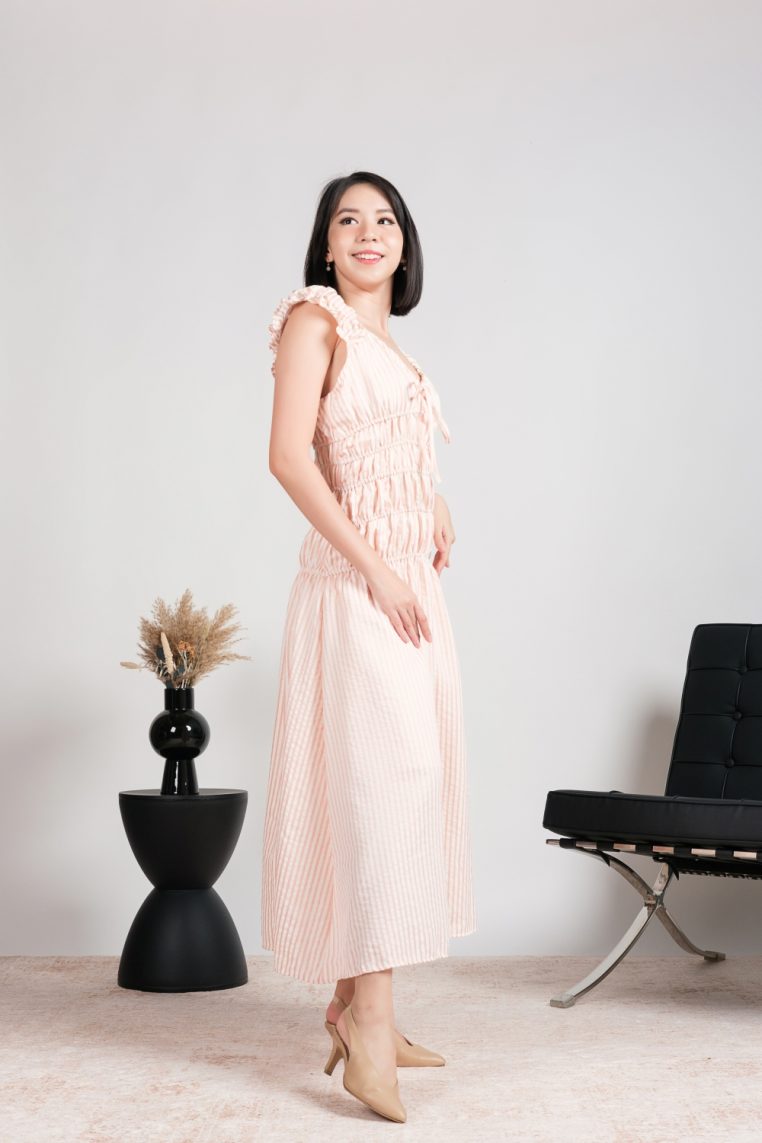 Striped Smocked Maxi Dress - Peach - Image 5