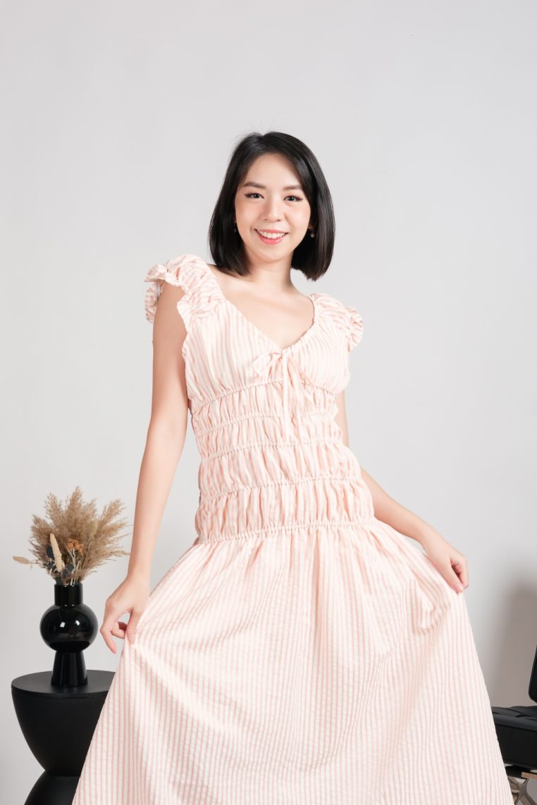 Striped Smocked Maxi Dress - Peach - Image 7