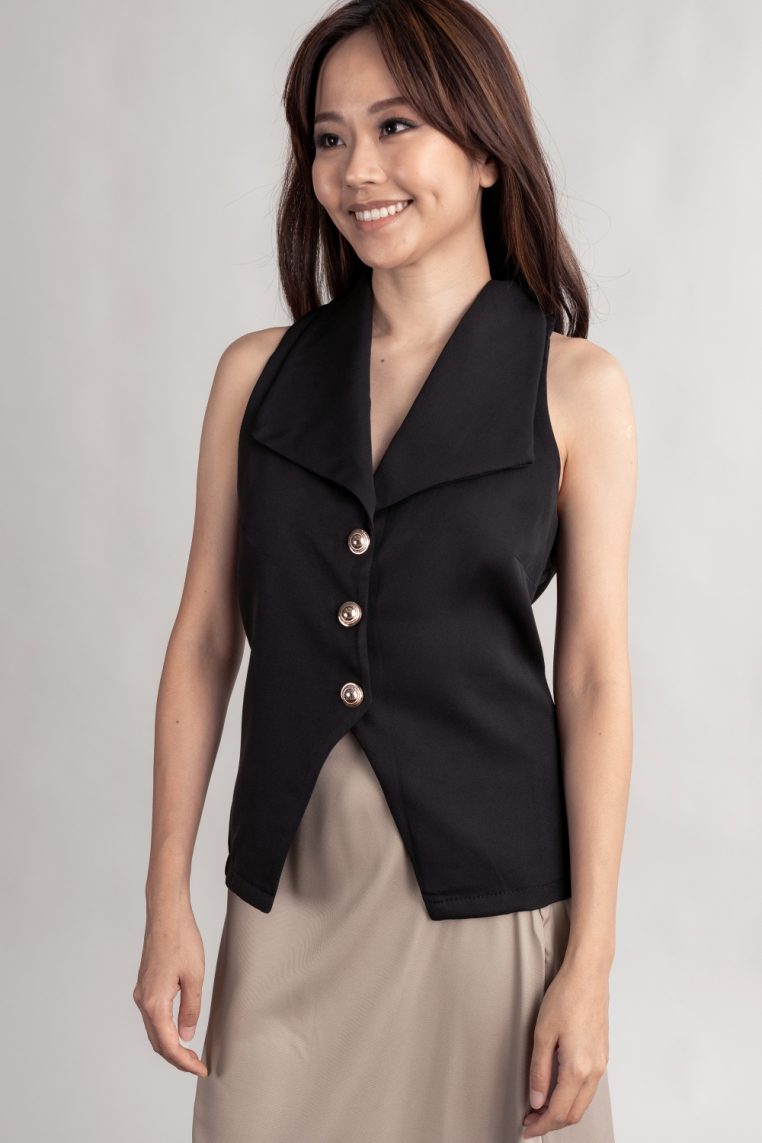 Alternative view of Gold Button Vest and Maxi Skirt Co-ord Set - Black