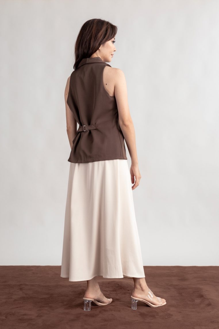 Gold Button Vest and Maxi Skirt Co-ord Set - Brown - Image 7