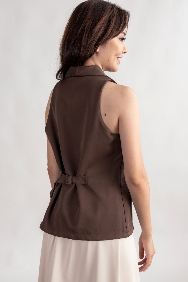 Alternative view of Gold Button Vest and Maxi Skirt Co-ord Set - Brown