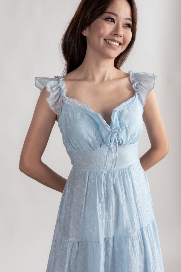 Alternative view of Floral Embossed Padded Maxi Dress - Blue