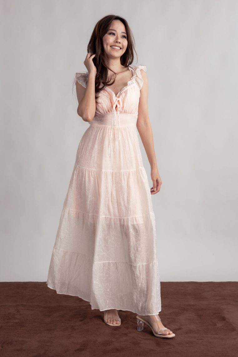 Floral Embossed Padded Maxi Dress - Pink - Image 7