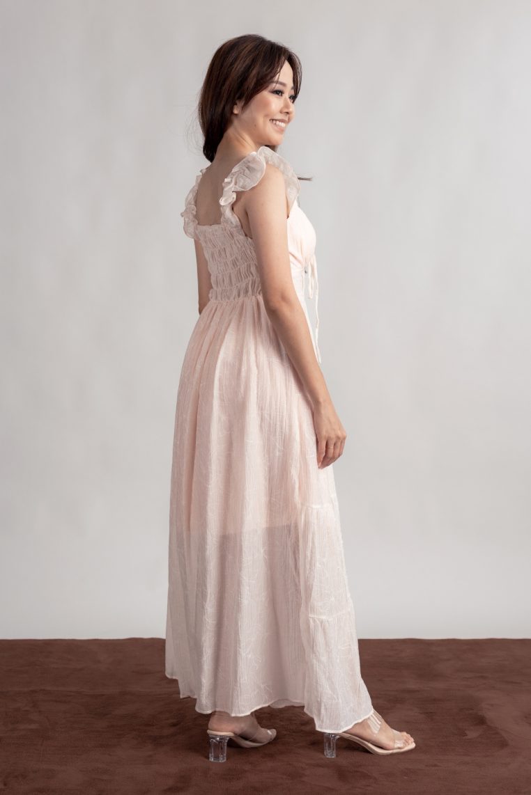 Floral Embossed Padded Maxi Dress - Pink - Image 8