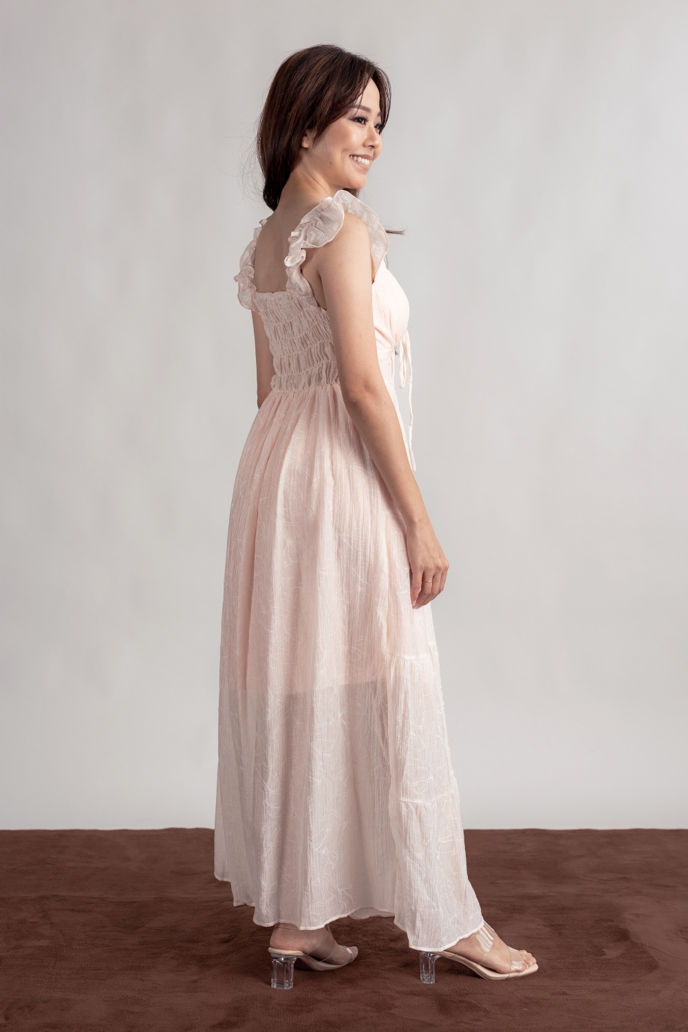Floral Embossed Padded Maxi Dress - Pink - Image 8
