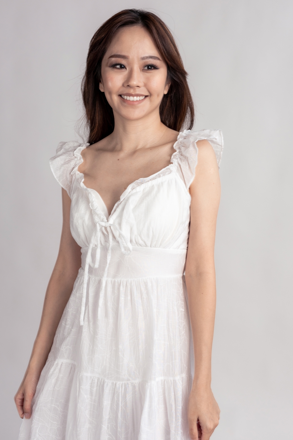Floral Embossed Padded Maxi Dress - White - Image 2