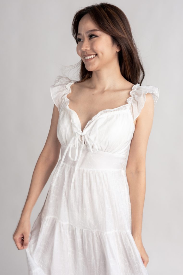 Floral Embossed Padded Maxi Dress - White - Image 13